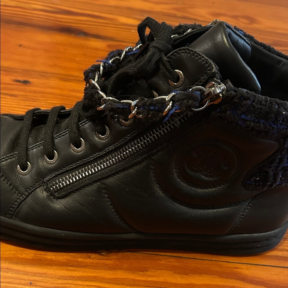 Chanel Leather and Tweed High Top Sneakers - Picture 7 of 16